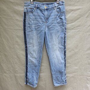 Chicos So Slimming Girlfriend Slim Leg Ankle Jeans Size 14 Velour Striped Trim